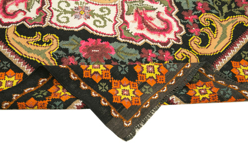 Moldovian Floral Siyah Çiçekli Pamuk Yün Keçi Tüyü El Dokuma Halısı 163x220 Agacan