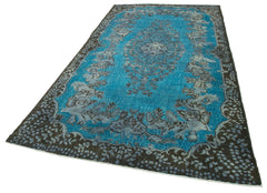 Oyma Vintage Mavi Eskitme Pamuk Yün El Dokuma Halısı 177x321 Agacan