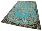 Oyma Vintage Turkuaz Eskitme Pamuk Yün El Dokuma Halısı 170x285 Agacan