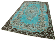 Oyma Vintage Turkuaz Eskitme Pamuk Yün El Dokuma Halısı 170x285 Agacan