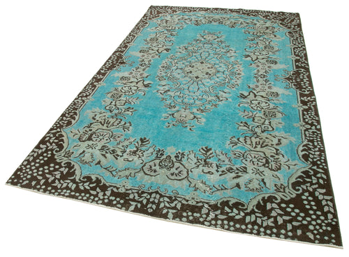 Oyma Vintage Turkuaz Eskitme Pamuk Yün El Dokuma Halısı 170x285 Agacan
