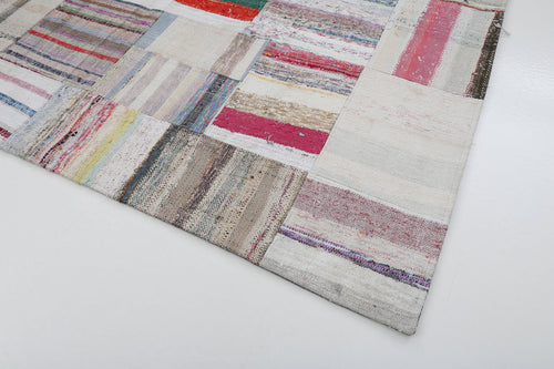 Kırk Yama Bej Patchwork Pamuk Yün El Dokuma Halısı 204x304 Agacan