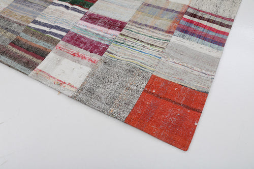 Kırk Yama Bej Patchwork Pamuk Yün El Dokuma Halısı 210x300 Agacan