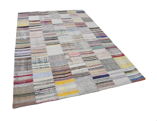 Kırk Yama Bej Patchwork Pamuk Yün El Dokuma Halısı 201x299 Agacan