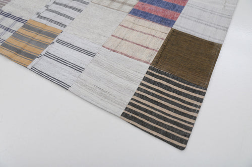 Kırk Yama Bej Patchwork Pamuk Yün El Dokuma Halısı 202x298 Agacan