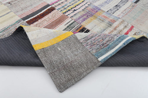 Kırk Yama Bej Patchwork Pamuk Yün El Dokuma Halısı 202x299 Agacan