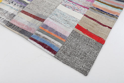 Kırk Yama Bej Patchwork Pamuk Yün El Dokuma Halısı 202x299 Agacan