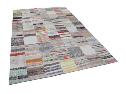 Kırk Yama Bej Patchwork Pamuk Yün El Dokuma Halısı 201x300 Agacan