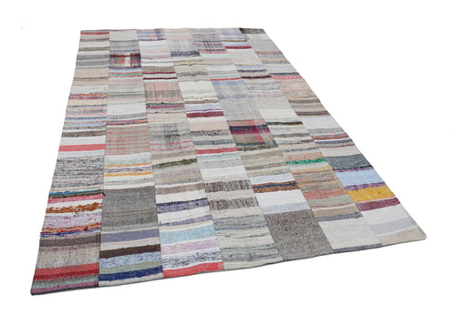 Kırk Yama Bej Patchwork Pamuk Yün El Dokuma Halısı 201x299 Agacan