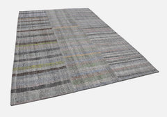 Kırk Yama Gri Patchwork Pamuk Yün El Dokuma Halısı 247x350 Agacan