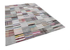 Kırk Yama Bej Patchwork Pamuk Yün El Dokuma Halısı 248x338 Agacan