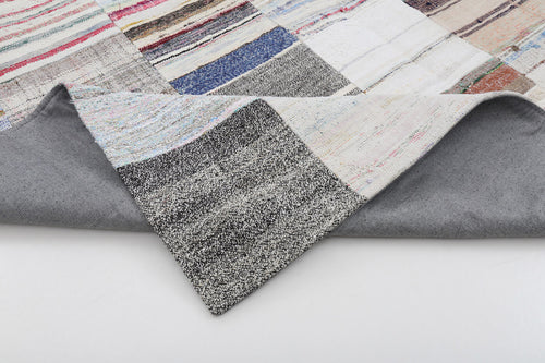 Kırk Yama Bej Patchwork Pamuk Yün El Dokuma Halısı 250x351 Agacan