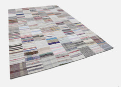Kırk Yama Bej Patchwork Pamuk Yün El Dokuma Halısı 248x370 Agacan