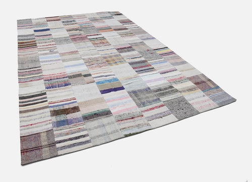 Kırk Yama Bej Patchwork Pamuk Yün El Dokuma Halısı 248x370 Agacan