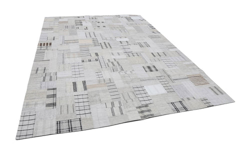 Kırk Yama Bej Patchwork Pamuk Yün El Dokuma Halısı 264x363 Agacan