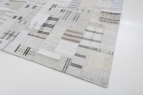 Kırk Yama Bej Patchwork Pamuk Yün El Dokuma Halısı 264x363 Agacan