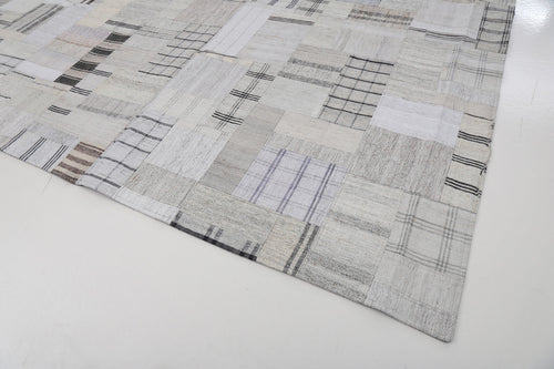 Kırk Yama Bej Patchwork Pamuk Yün El Dokuma Halısı 298x401 Agacan