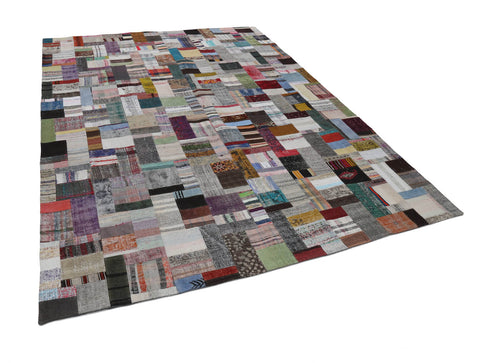 Kırk Yama Gri Patchwork Pamuk Yün El Dokuma Halısı 299x404 Agacan