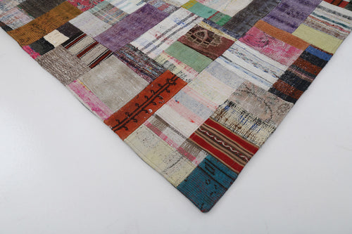 Kırk Yama Gri Patchwork Pamuk Yün El Dokuma Halısı 299x404 Agacan