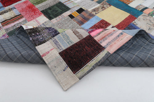 Kırk Yama Gri Patchwork Pamuk Yün El Dokuma Halısı 299x404 Agacan