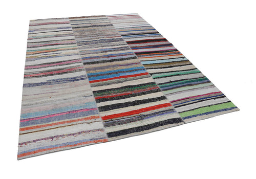 Kırk Yama Bej Patchwork Pamuk Yün El Dokuma Halısı 296x402 Agacan