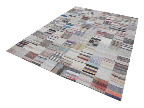 Kırk Yama Bej Patchwork Pamuk Yün El Dokuma Halısı 303x401 Agacan