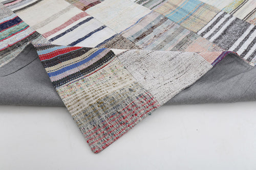 Kırk Yama Bej Patchwork Pamuk Yün El Dokuma Halısı 303x401 Agacan