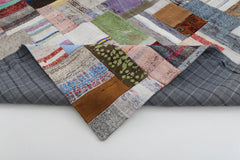 Kırk Yama Gri Patchwork Pamuk Yün El Dokuma Halısı 300x401 Agacan