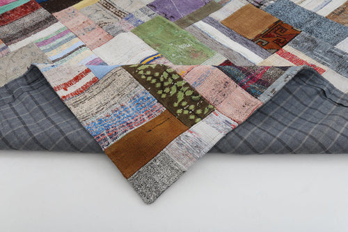 Kırk Yama Gri Patchwork Pamuk Yün El Dokuma Halısı 300x401 Agacan