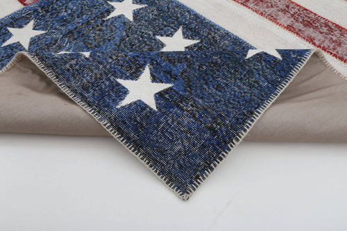 Flag Patchwork Kırmızı Figürlü Pamuk Yün El Dokuma Halısı 203x301 Agacan