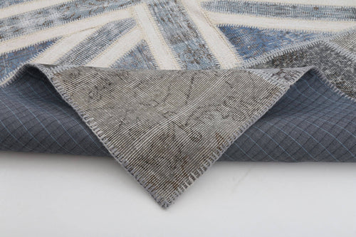 Flag Patchwork Gri Figürlü Pamuk Yün El Dokuma Halısı 201x303 Agacan