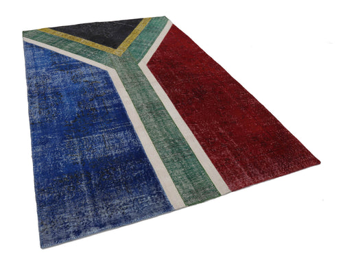 Flag Patchwork Mavi Figürlü Pamuk Yün El Dokuma Halısı 199x298 Agacan