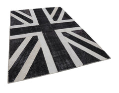 Flag Patchwork Siyah Figürlü Pamuk Yün El Dokuma Halısı 205x300 Agacan