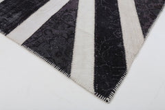 Flag Patchwork Siyah Figürlü Pamuk Yün El Dokuma Halısı 205x300 Agacan