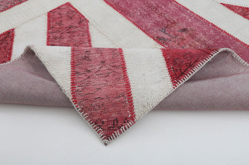 Flag Patchwork Kırmızı Figürlü Pamuk Yün El Dokuma Halısı 205x302 Agacan
