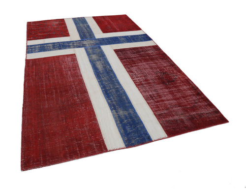 Flag Patchwork Kırmızı Figürlü Pamuk Yün El Dokuma Halısı 197x288 Agacan