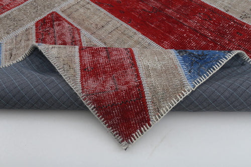 Flag Patchwork Mavi Figürlü Pamuk Yün El Dokuma Halısı 201x301 Agacan