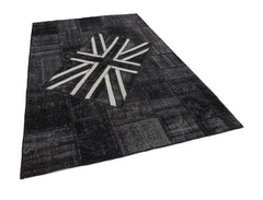 Flag Patchwork Siyah Figürlü Pamuk Yün El Dokuma Halısı 199x304 Agacan