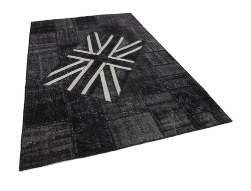 Flag Patchwork Siyah Figürlü Pamuk Yün El Dokuma Halısı 199x304 Agacan