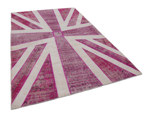 Flag Patchwork Pembe Figürlü Pamuk Yün El Dokuma Halısı 204x306 Agacan