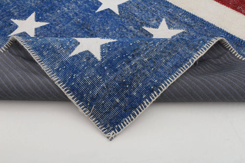 Flag Patchwork Mavi Figürlü Pamuk Yün El Dokuma Halısı 196x300 Agacan