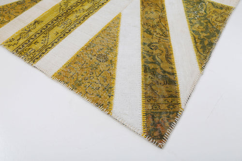 Flag Patchwork Sarı Figürlü Pamuk Yün El Dokuma Halısı 202x301 Agacan