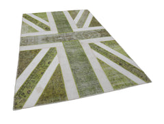 Flag Patchwork Yeşil Figürlü Pamuk Yün El Dokuma Halısı 200x300 Agacan