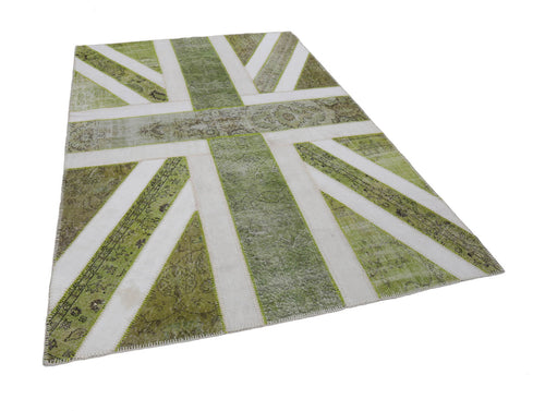 Flag Patchwork Yeşil Figürlü Pamuk Yün El Dokuma Halısı 200x300 Agacan