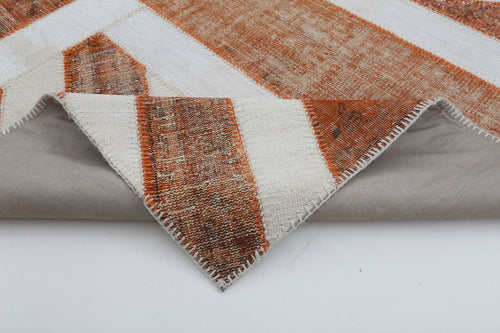 Flag Patchwork Turuncu Figürlü Pamuk Yün El Dokuma Halısı 202x302 Agacan