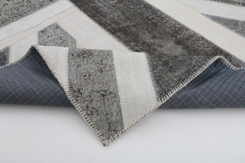 Flag Patchwork Gri Figürlü Pamuk Yün El Dokuma Halısı 200x300 Agacan