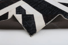 Flag Patchwork Siyah Figürlü Pamuk Yün El Dokuma Halısı 203x300 Agacan