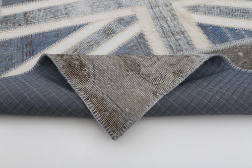 Flag Patchwork Gri Figürlü Pamuk Yün El Dokuma Halısı 200x301 Agacan