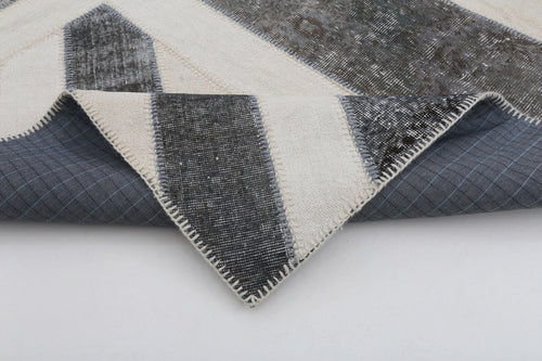 Flag Patchwork Gri Figürlü Pamuk Yün El Dokuma Halısı 200x302 Agacan