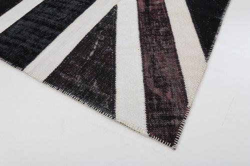 Flag Patchwork Siyah Figürlü Pamuk Yün El Dokuma Halısı 203x300 Agacan